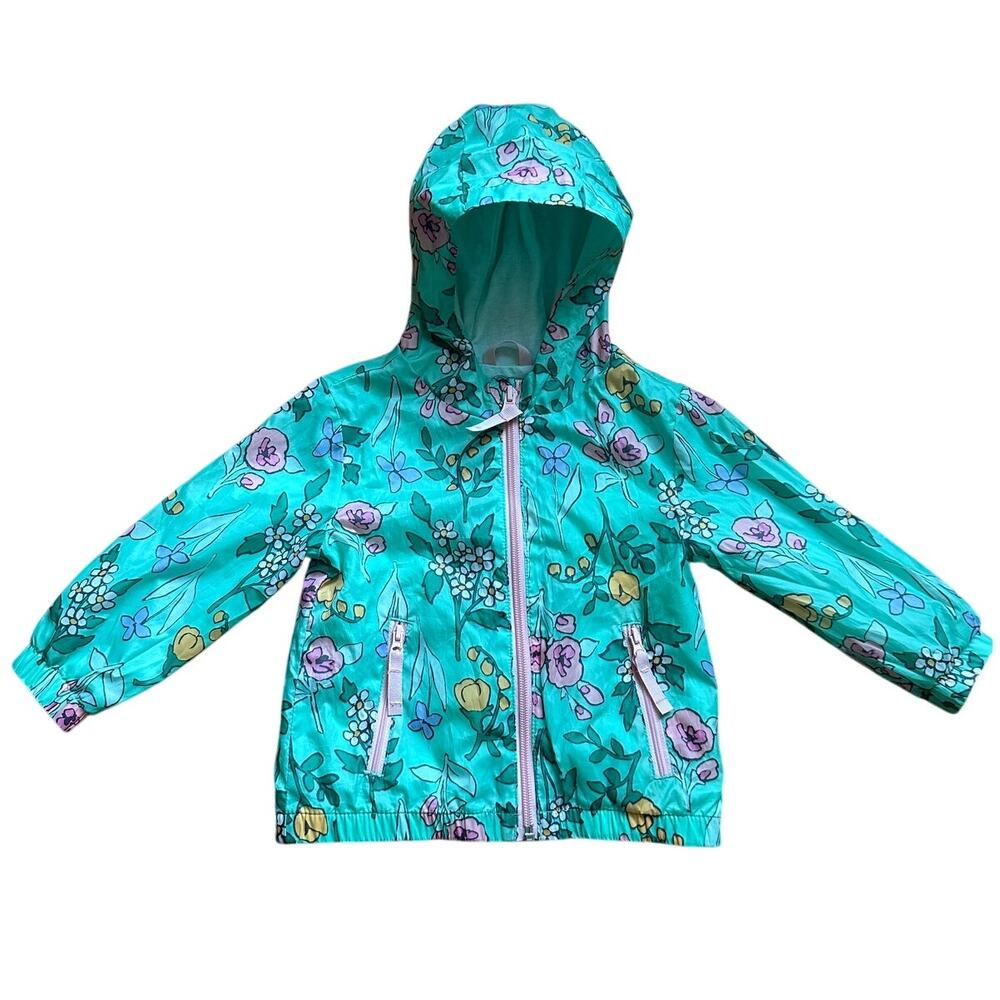 Cat & Jack Girls Toddler Rain Coat Jacket Green with Flower Design Size 18M